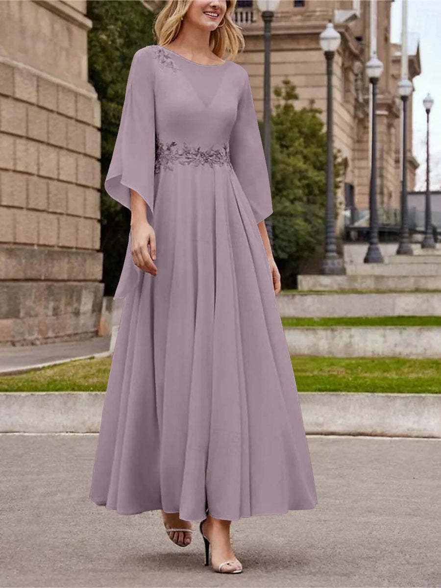 Princess A-Line Jewel Neck 3/4 Sleeve Sequined Ankle-Length Mother of the Bride Gown-BMbridal