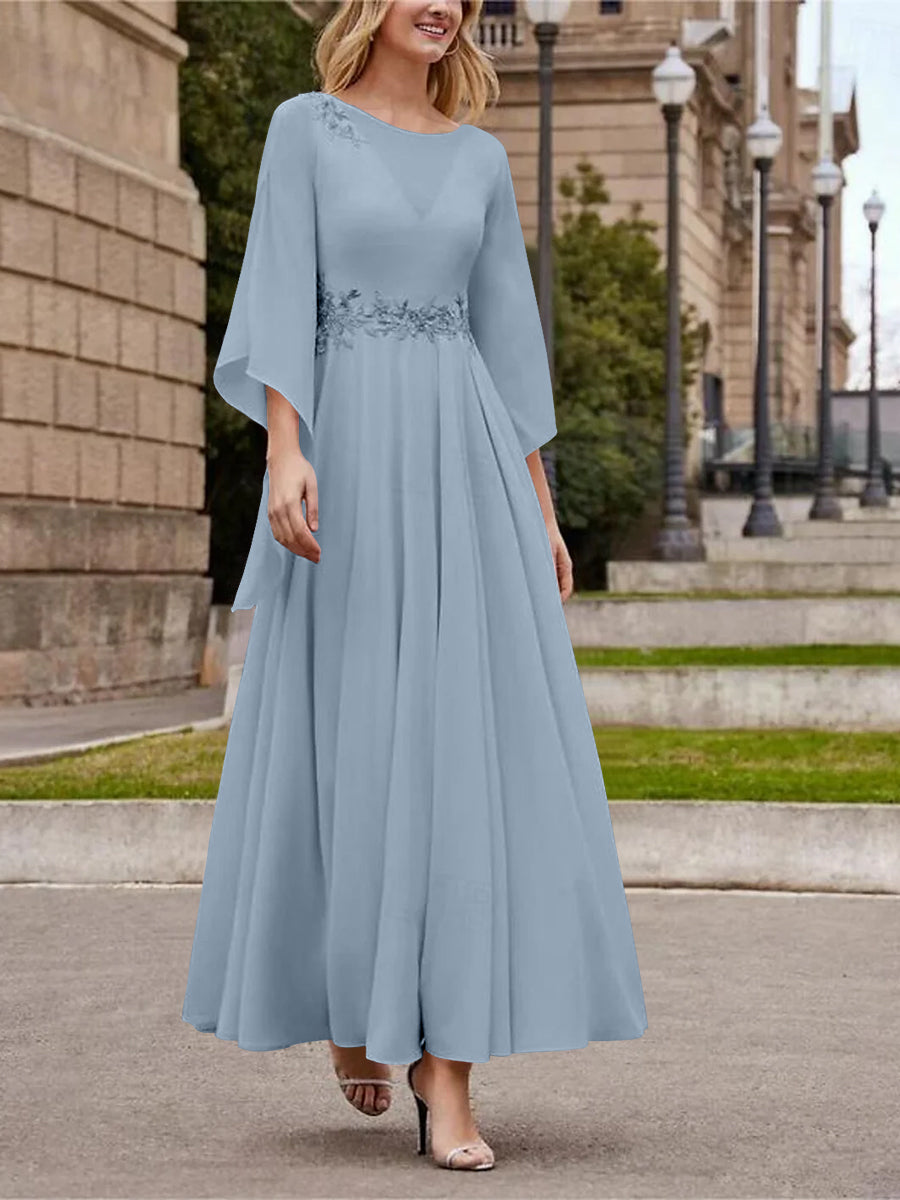 Princess A-Line Jewel Neck 3/4 Sleeve Sequined Ankle-Length Mother of the Bride Gown-BMbridal