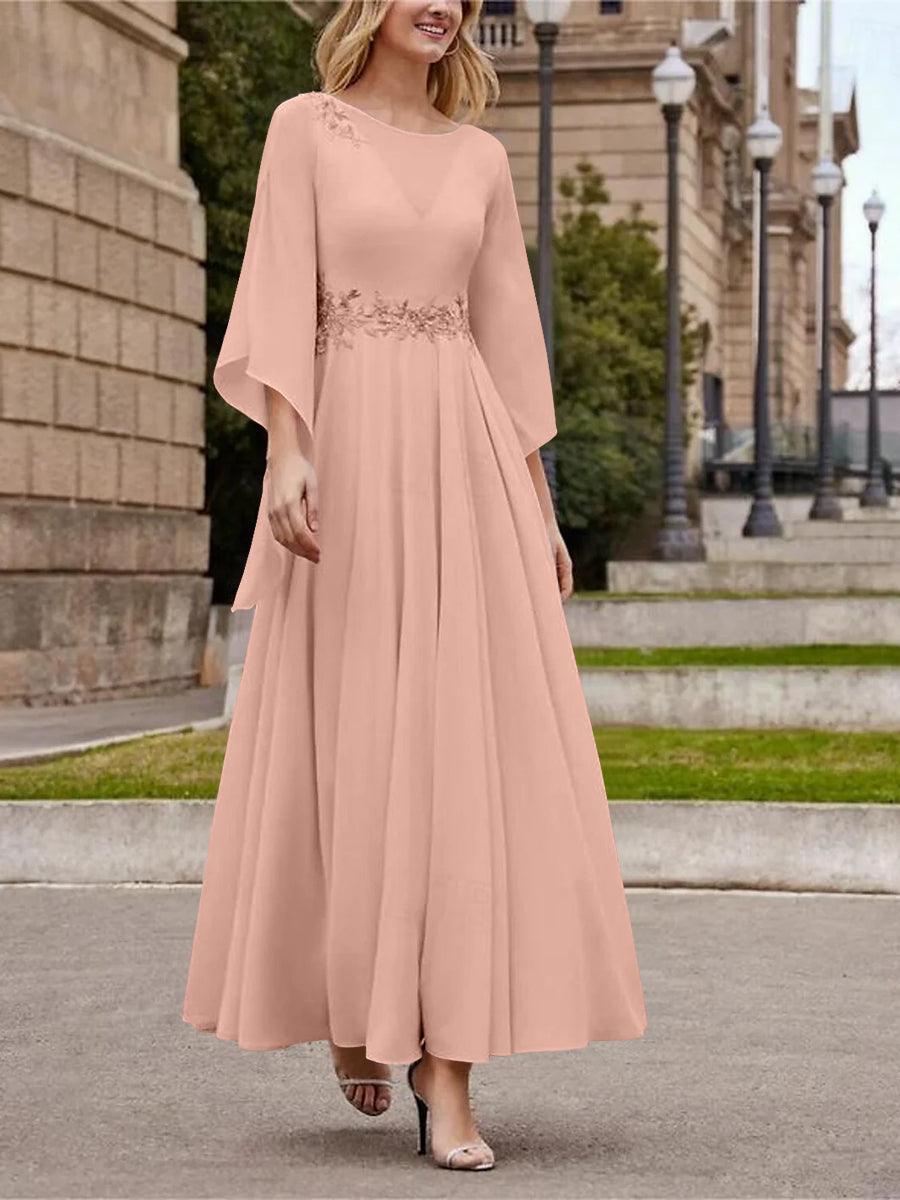 Princess A-Line Jewel Neck 3/4 Sleeve Sequined Ankle-Length Mother of the Bride Gown-BMbridal