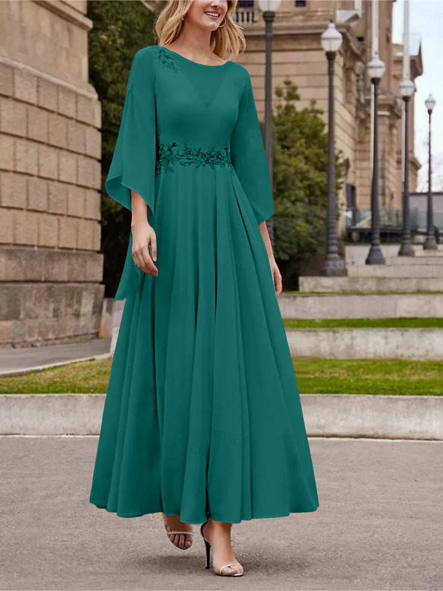 Princess A-Line Jewel Neck 3/4 Sleeve Sequined Ankle-Length Mother of the Bride Gown-BMbridal