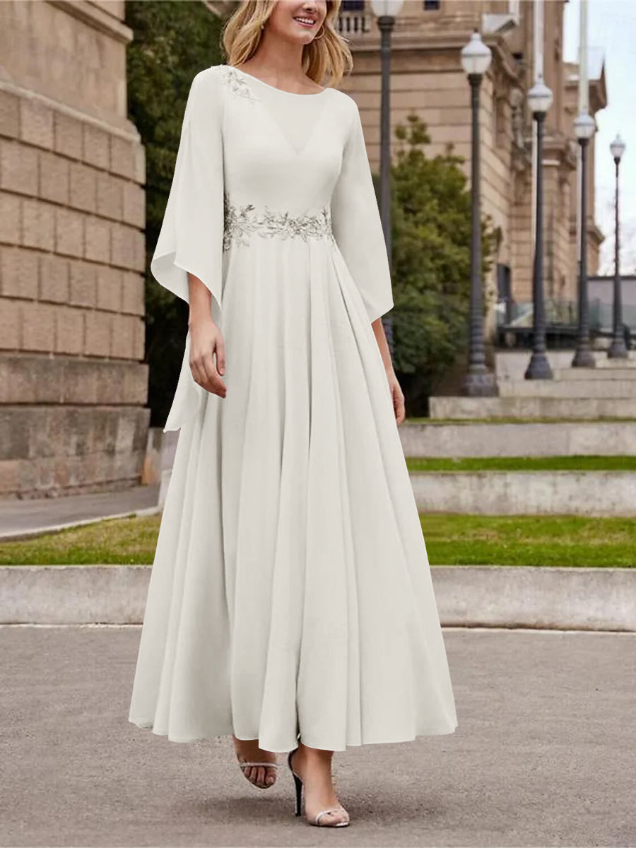 Princess A-Line Jewel Neck 3/4 Sleeve Sequined Ankle-Length Mother of the Bride Gown-BMbridal