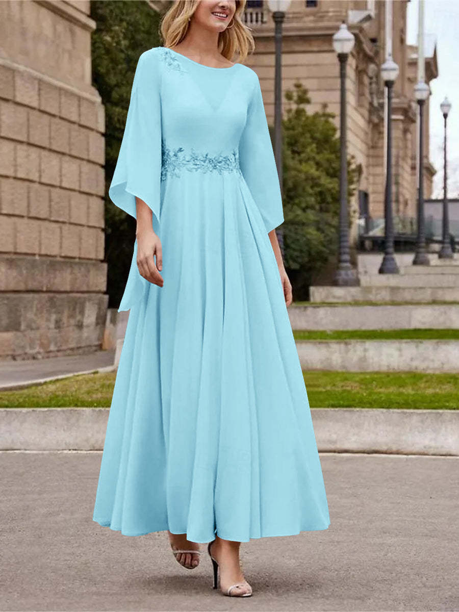 Princess A-Line Jewel Neck 3/4 Sleeve Sequined Ankle-Length Mother of the Bride Gown-BMbridal