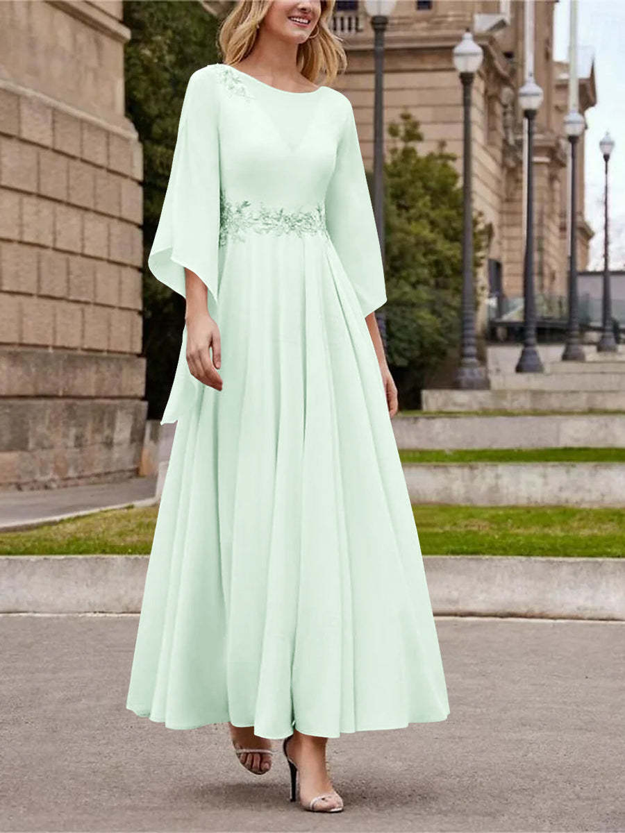 Princess A-Line Jewel Neck 3/4 Sleeve Sequined Ankle-Length Mother of the Bride Gown-BMbridal
