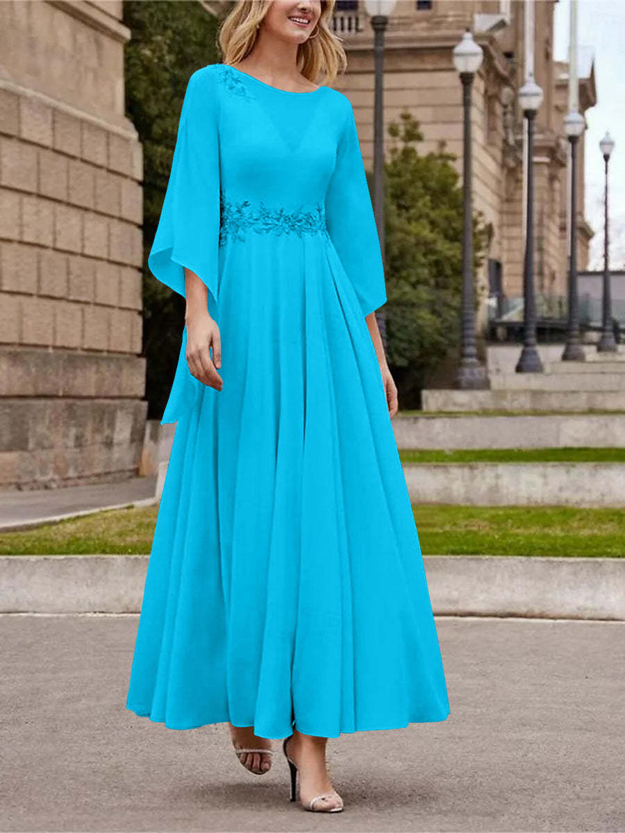 Princess A-Line Jewel Neck 3/4 Sleeve Sequined Ankle-Length Mother of the Bride Gown-BMbridal