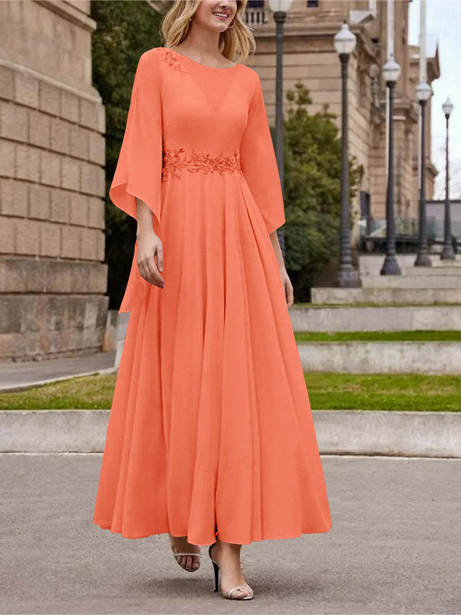 Princess A-Line Jewel Neck 3/4 Sleeve Sequined Ankle-Length Mother of the Bride Gown-BMbridal