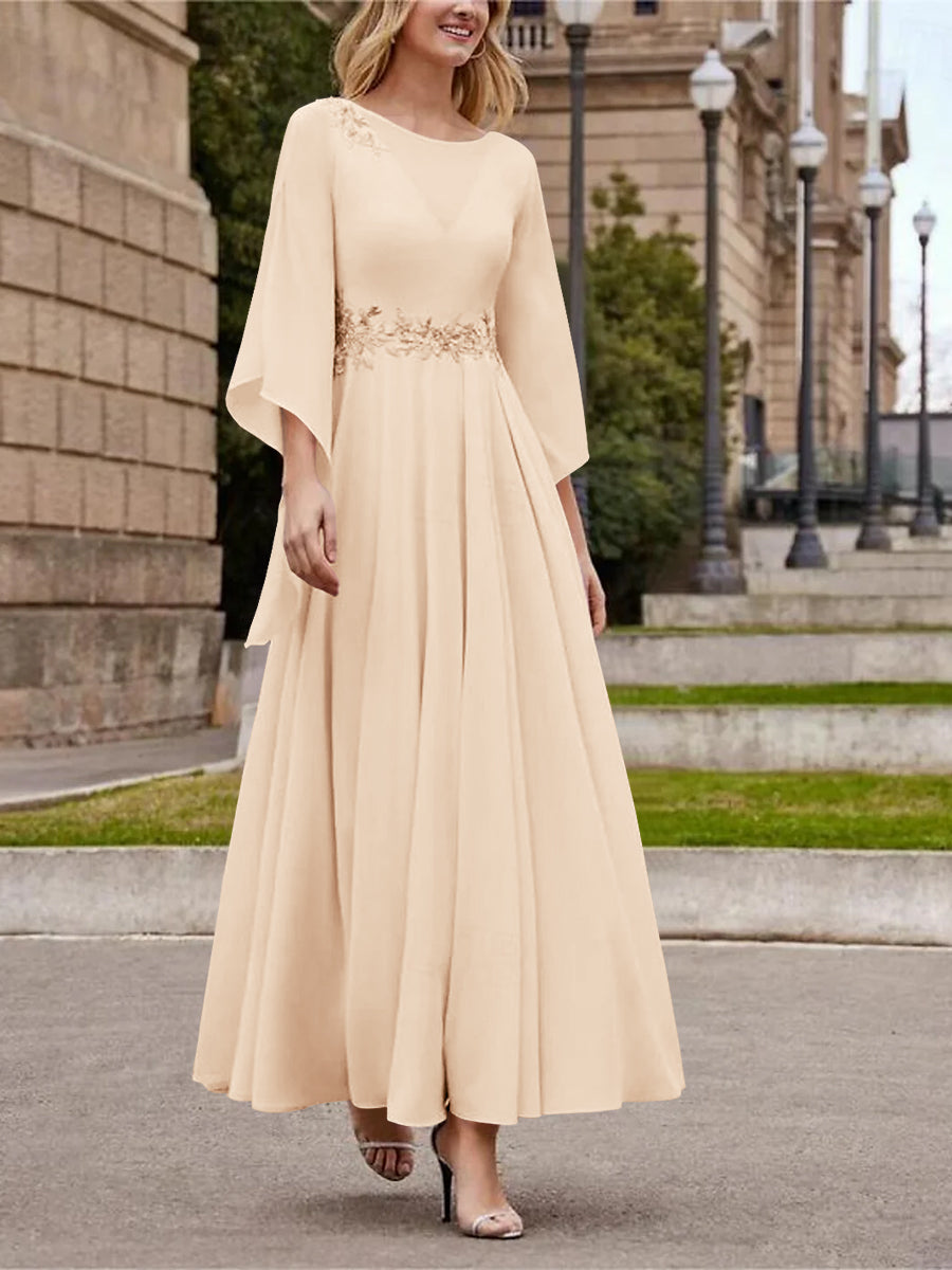 Princess A-Line Jewel Neck 3/4 Sleeve Sequined Ankle-Length Mother of the Bride Gown-BMbridal