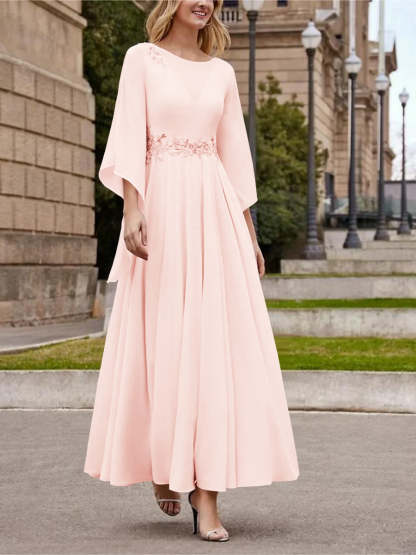 Princess A-Line Jewel Neck 3/4 Sleeve Sequined Ankle-Length Mother of the Bride Gown-BMbridal