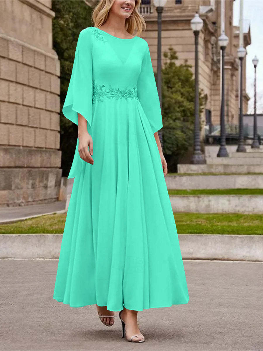 Princess A-Line Jewel Neck 3/4 Sleeve Sequined Ankle-Length Mother of the Bride Gown-BMbridal