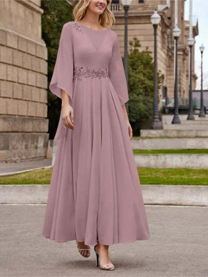 Princess A-Line Jewel Neck 3/4 Sleeve Sequined Ankle-Length Mother of the Bride Gown-BMbridal