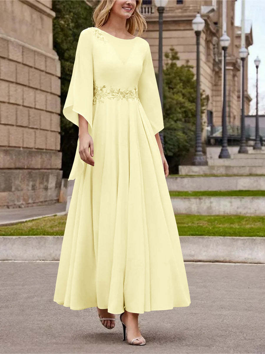 Princess A-Line Jewel Neck 3/4 Sleeve Sequined Ankle-Length Mother of the Bride Gown-BMbridal