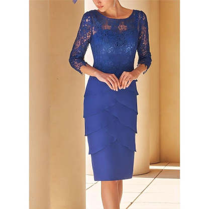 Short Sleeve Knee-Length Lace Sheath Dress for the Mother of the Bride-BMbridal