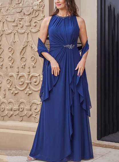 Sleeveless Floor-Length A-Line Princess Scoop Neck Mother of the Bride Dress with Sash