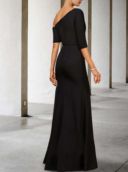 One-Shoulder A-Line Princess Gown with 3/4 Sleeves for the Mother of the Bride-BMbridal