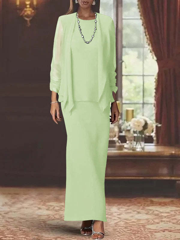 Floor-Length Scoop Neck Sheath Dress with Long Sleeves and Jacket for the Mother of the Bride-BMbridal