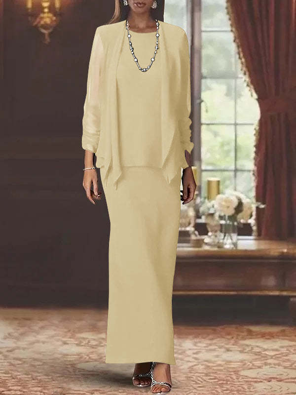 Floor-Length Scoop Neck Sheath Dress with Long Sleeves and Jacket for the Mother of the Bride-BMbridal