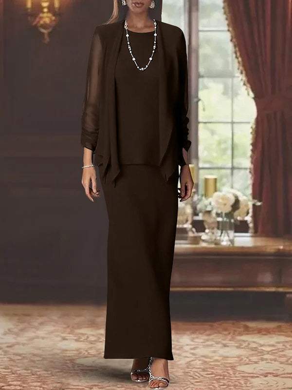 Floor-Length Scoop Neck Sheath Dress with Long Sleeves and Jacket for the Mother of the Bride-BMbridal