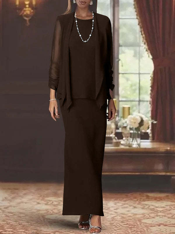 Floor-Length Scoop Neck Sheath Dress with Long Sleeves and Jacket for the Mother of the Bride-BMbridal
