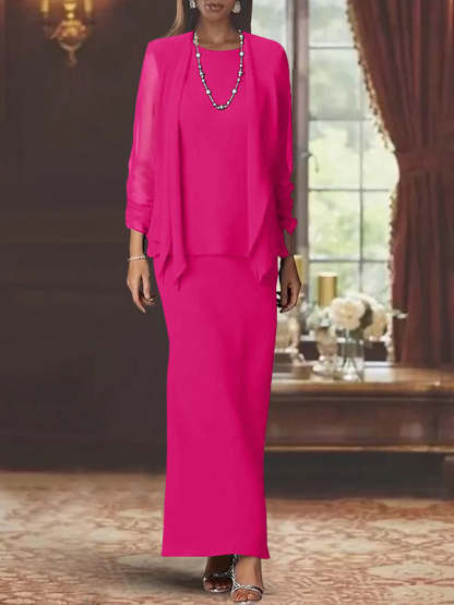 Floor-Length Scoop Neck Sheath Dress with Long Sleeves and Jacket for the Mother of the Bride-BMbridal