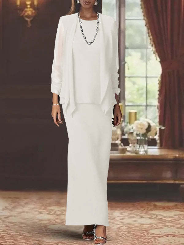 Floor-Length Scoop Neck Sheath Dress with Long Sleeves and Jacket for the Mother of the Bride-BMbridal