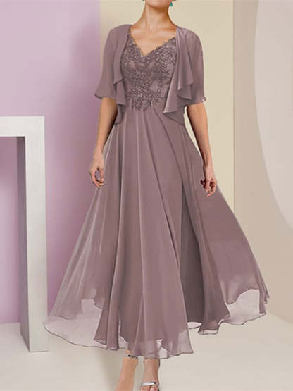 Short Sleeve A-Line Princess Jacket Dress for the Mother of the Bride-BMbridal