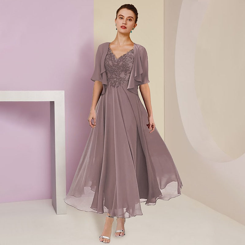 Short Sleeve A-Line Princess Jacket Dress for the Mother of the Bride-BMbridal