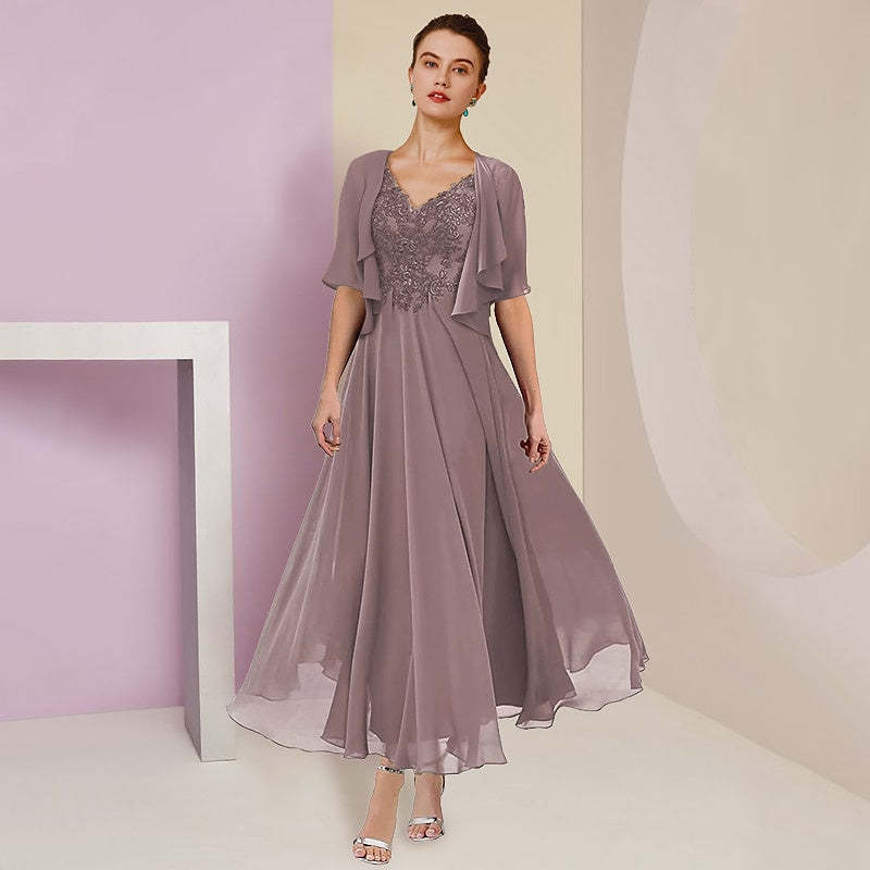 Short Sleeve A-Line Princess Jacket Dress for the Mother of the Bride-BMbridal