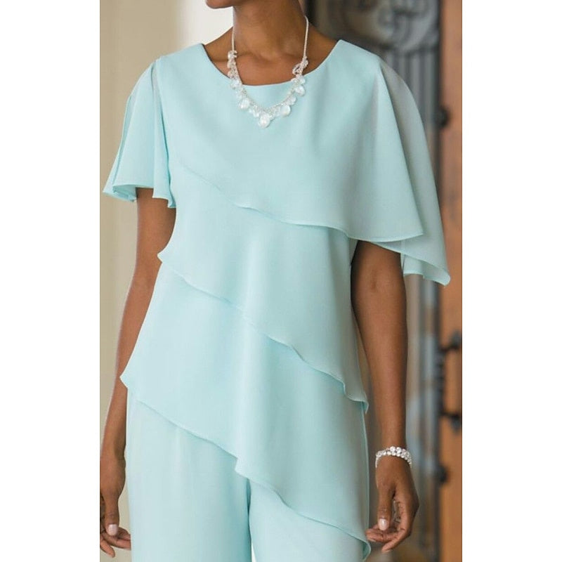 2-Piece Floor-Length Mother of the Bride Jumpsuit with Jewel Neckline