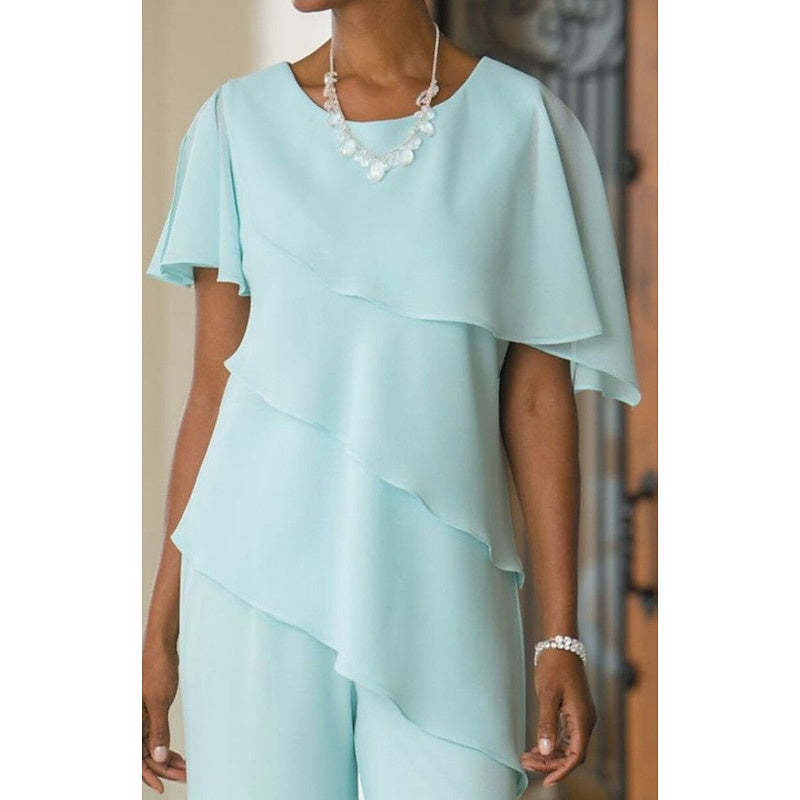 2-Piece Floor-Length Mother of the Bride Jumpsuit with Jewel Neckline