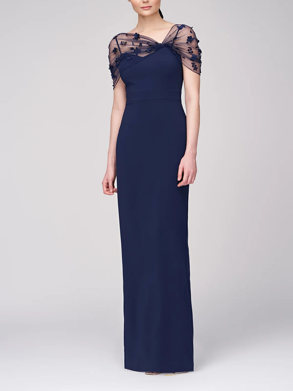 Spaghetti Strap Sleeveless Floor-Length Mother of the Bride Gown with Watteau Train-BMbridal