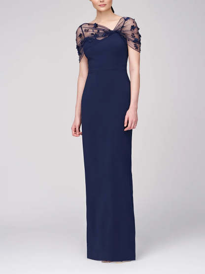 Spaghetti Strap Sleeveless Floor-Length Mother of the Bride Gown with Watteau Train-BMbridal