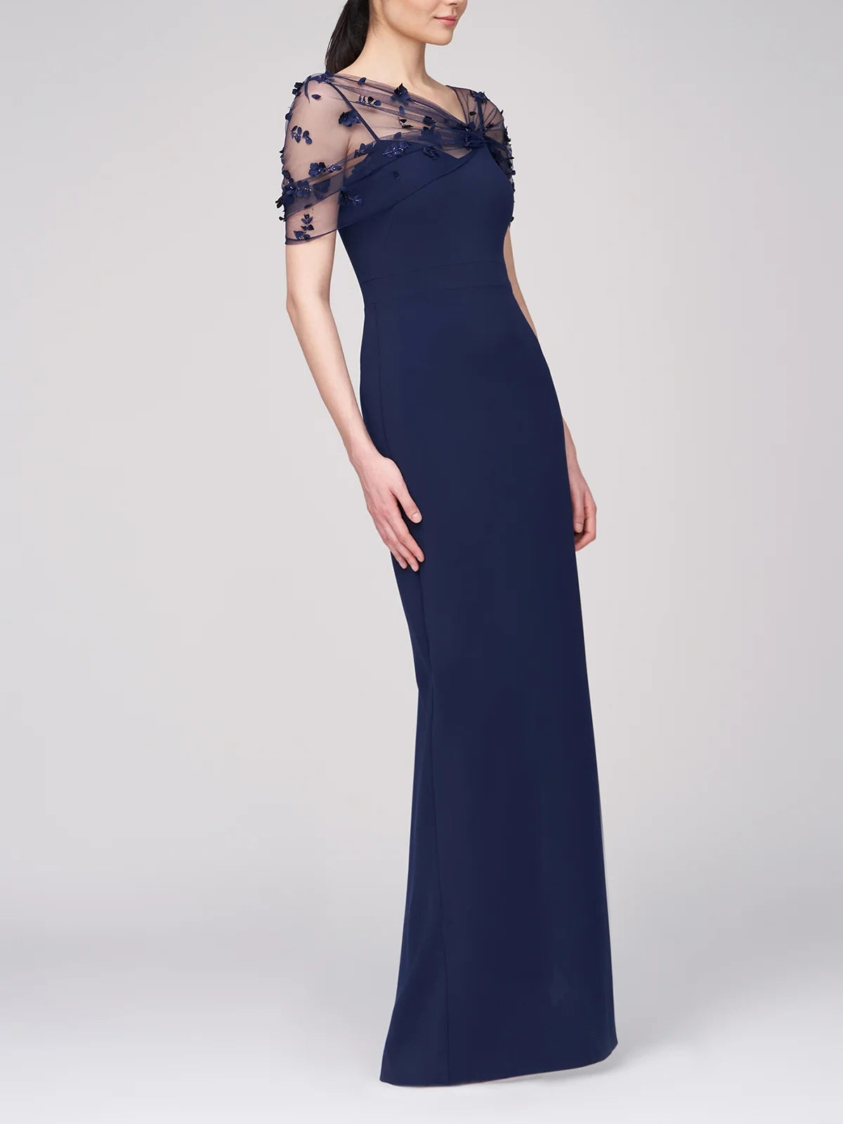 Spaghetti Strap Sleeveless Floor-Length Mother of the Bride Gown with Watteau Train-BMbridal