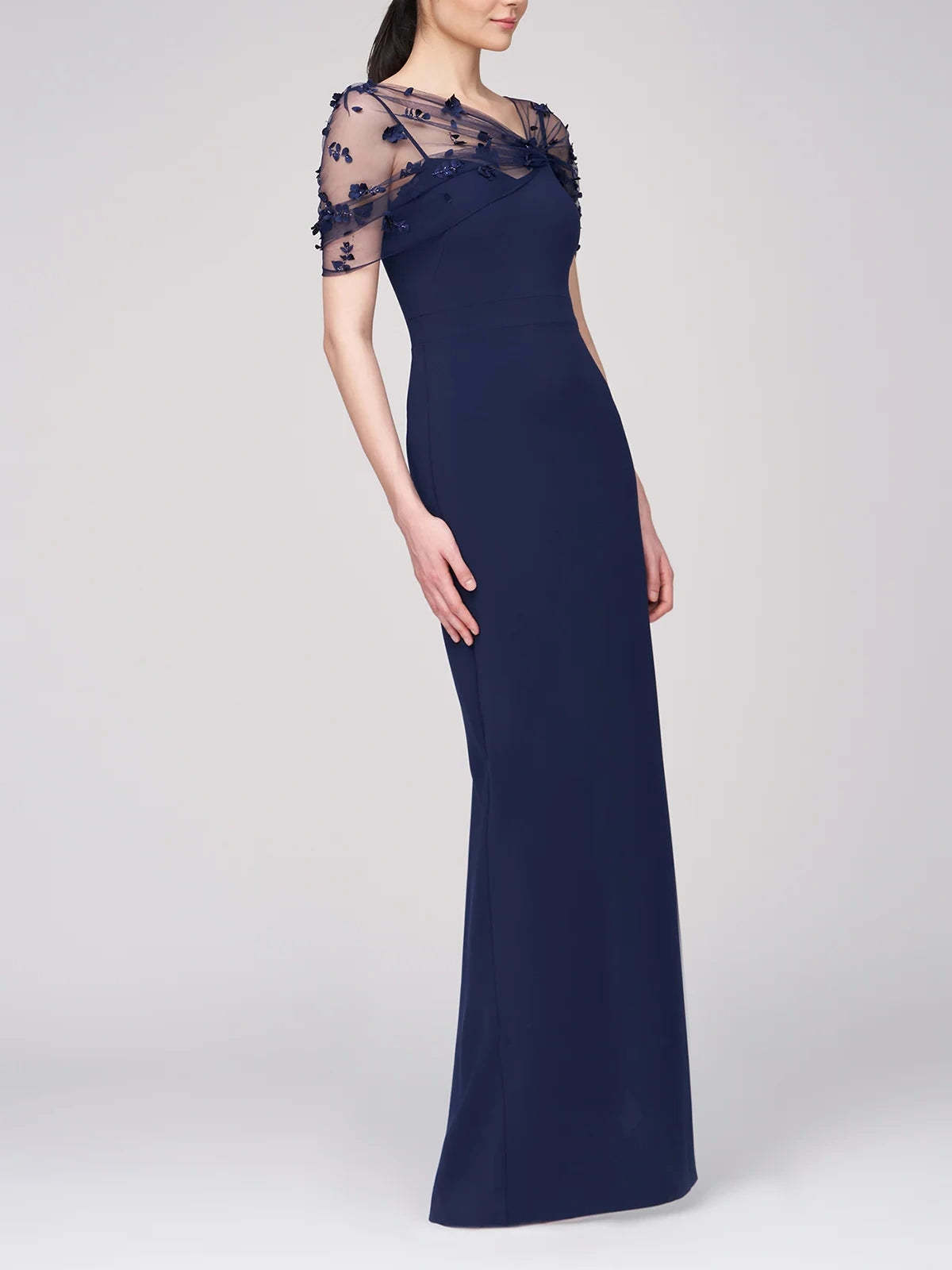 Spaghetti Strap Sleeveless Floor-Length Mother of the Bride Gown with Watteau Train-BMbridal