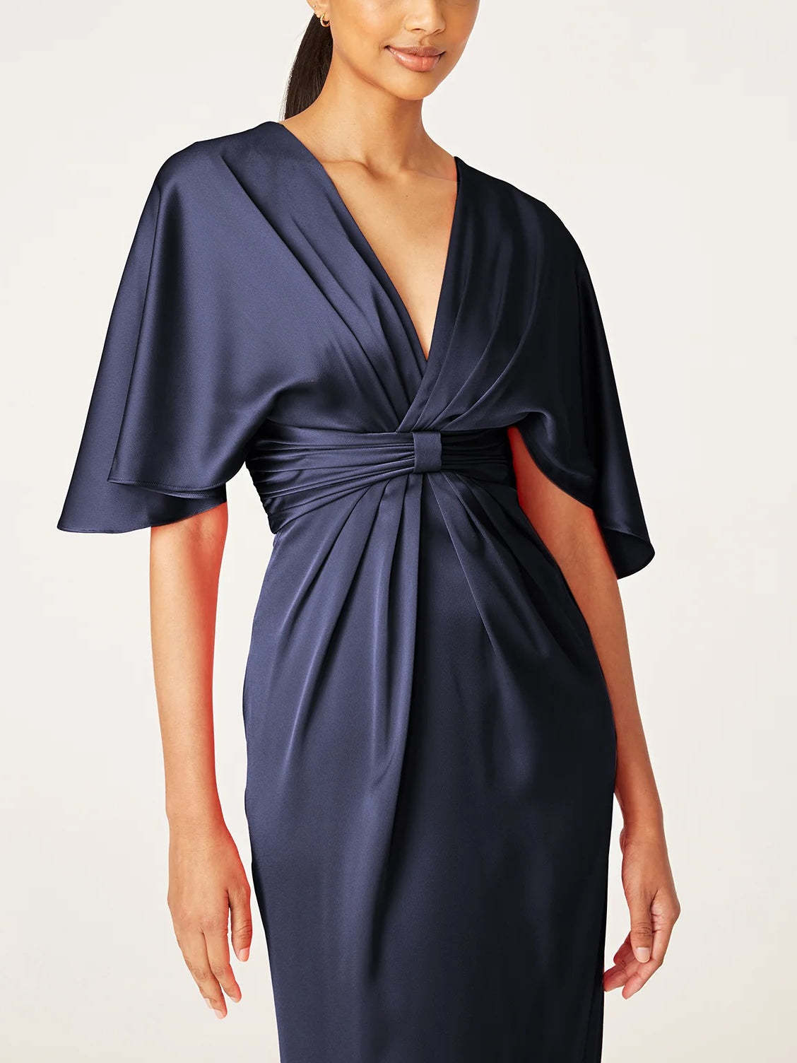 V-Neck Half-Sleeve Tea-Length Sheath Dress with Ruffles for the Mother of the Bride-BMbridal