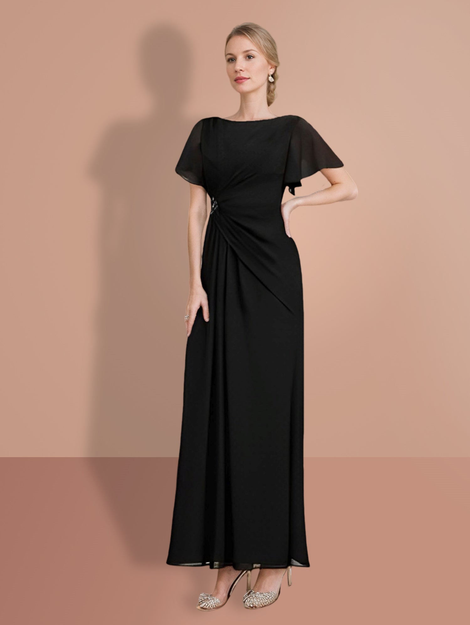 Short Sleeve Ankle-Length Sheath Mother of the Bride Dresses-BMbridal