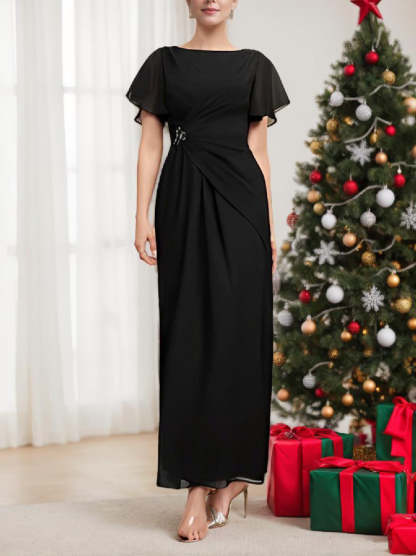 Short Sleeve Ankle-Length Sheath Mother of the Bride Dresses-BMbridal