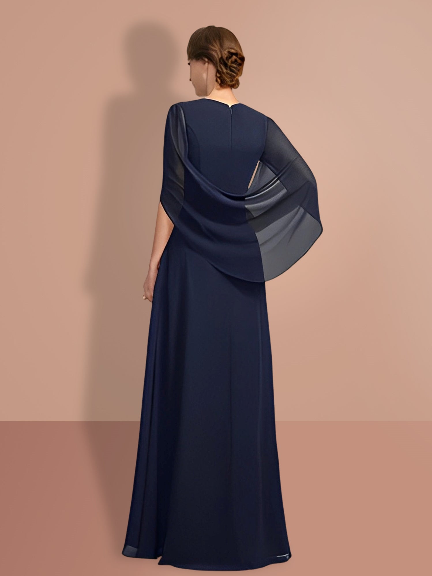 V-Neck A-Line Princess Mother of the Bride Dress with Half Sleeves-BMbridal
