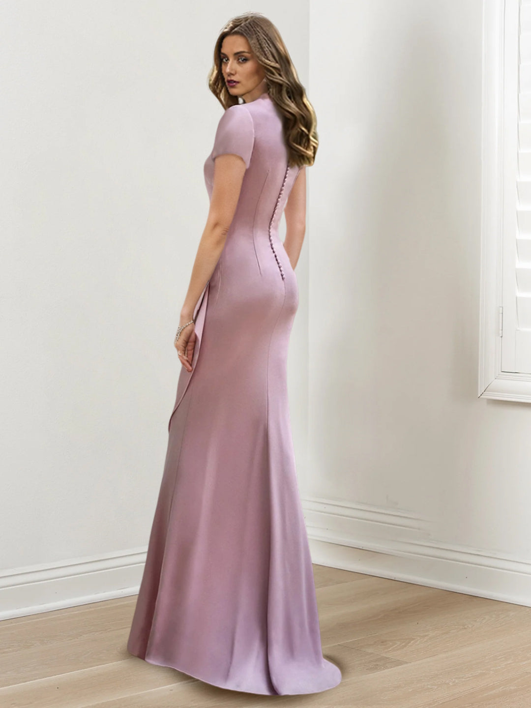 V-Neck Floor-Length Mermaid/Trumpet Mother of the Bride Dresses with Ruffles-BMbridal