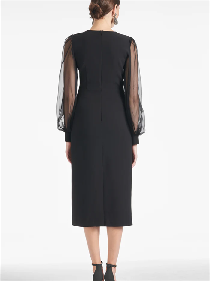 V-Neck Tea-Length Mother of the Bride Sheath/Column Dresses-BMbridal