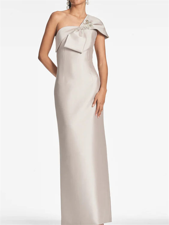 One-Shoulder Floor-Length Sheath/Column Mother of the Bride Dress-BMbridal