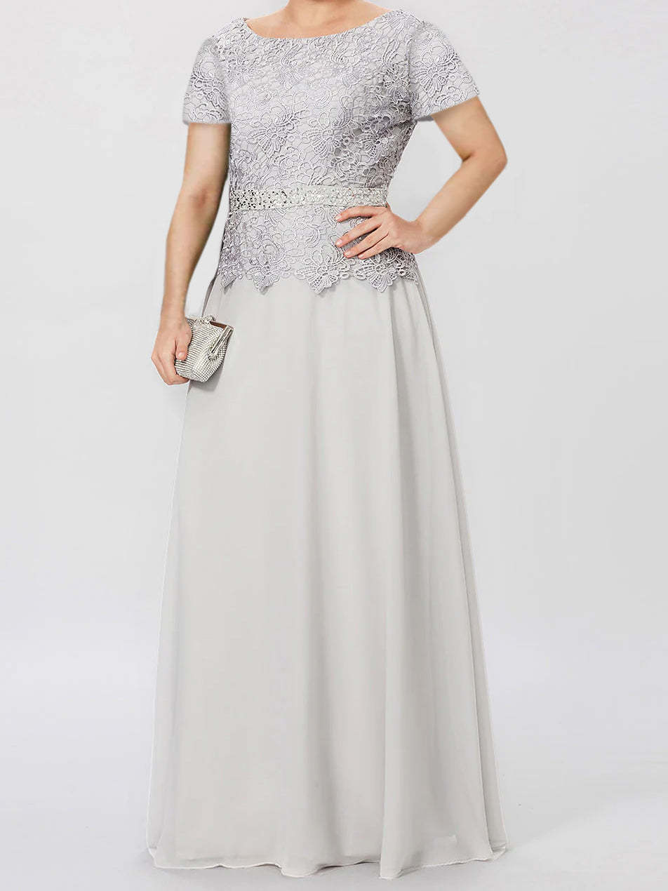 Short-Sleeve A-Line Princess Mother of the Bride Dress with Applique and Sequins