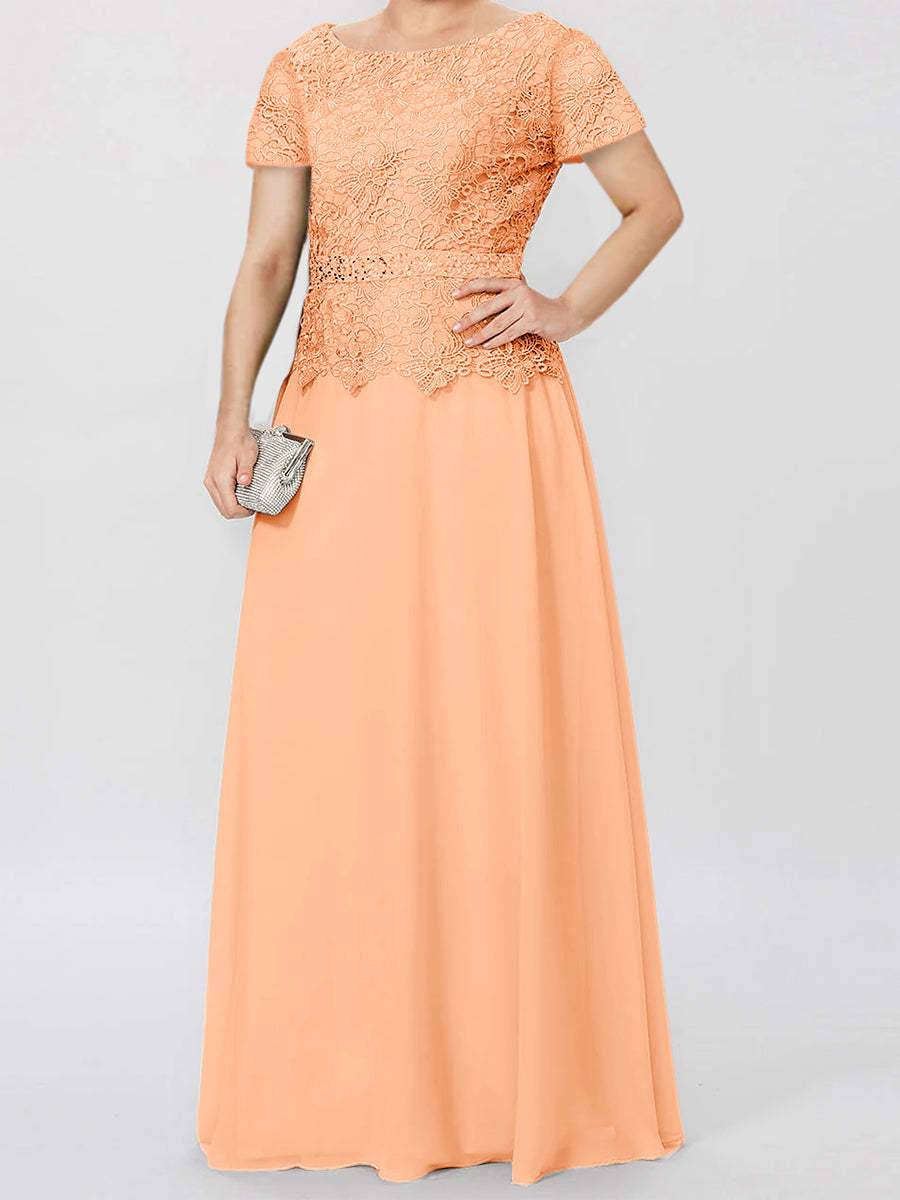 Short-Sleeve A-Line Princess Mother of the Bride Dress with Applique and Sequins