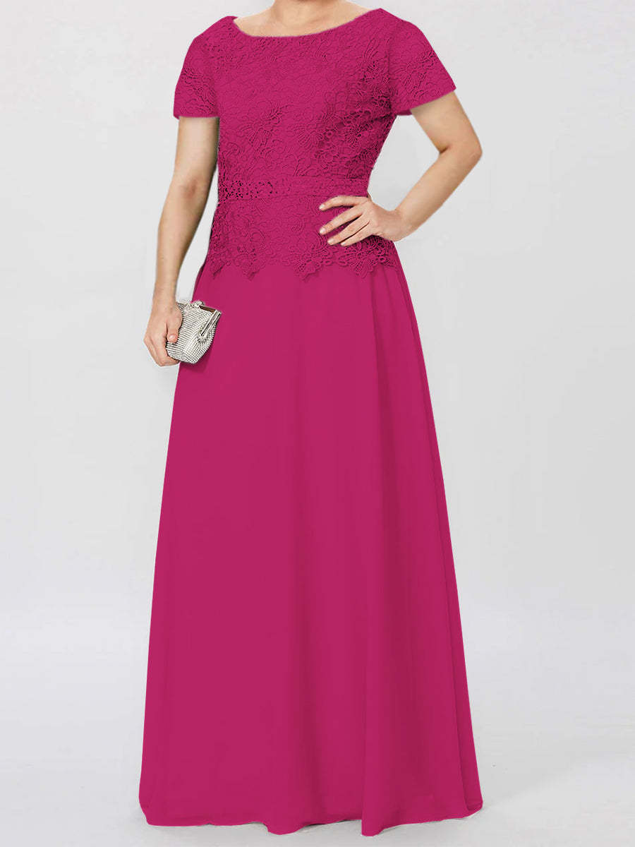 Short-Sleeve A-Line Princess Mother of the Bride Dress with Applique and Sequins