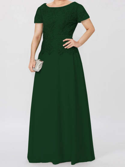 Short-Sleeve A-Line Princess Mother of the Bride Dress with Applique and Sequins