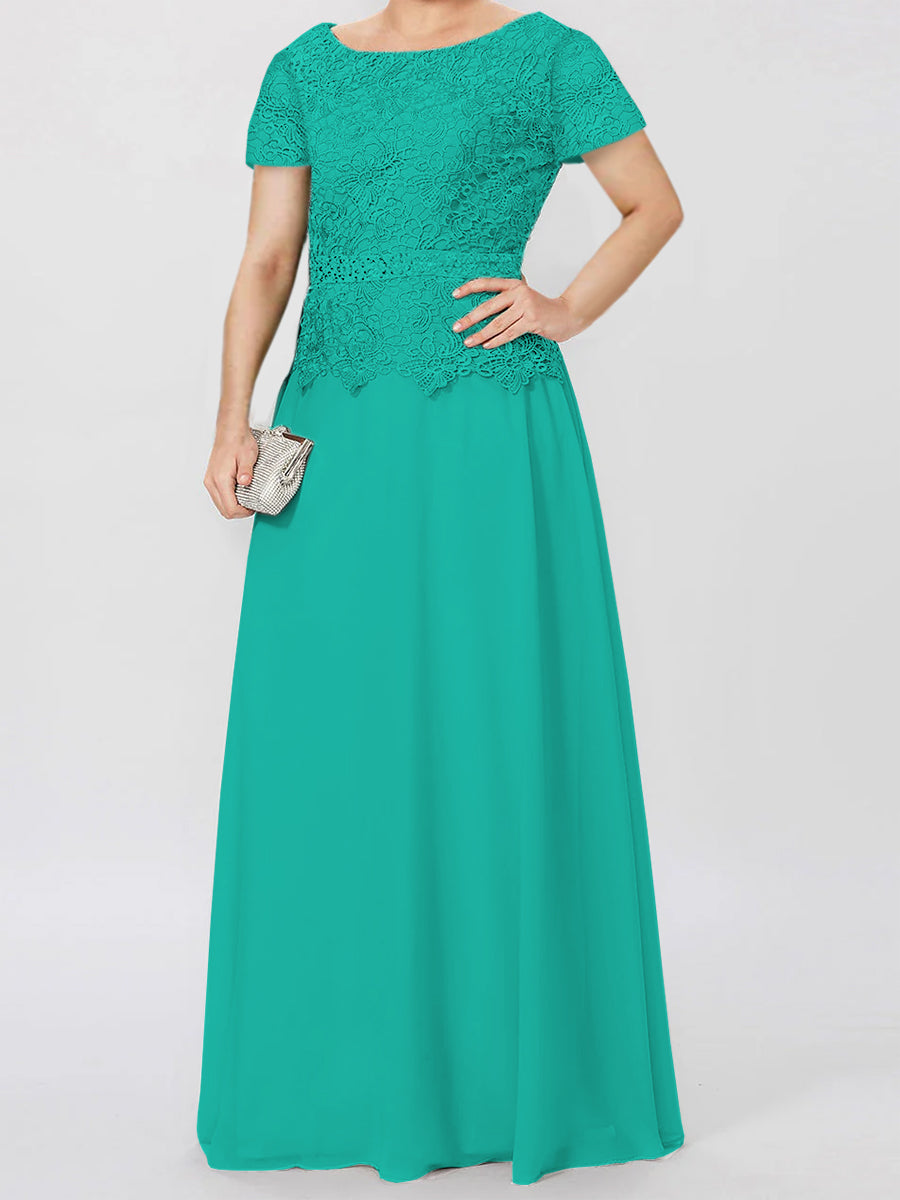 Short-Sleeve A-Line Princess Mother of the Bride Dress with Applique and Sequins