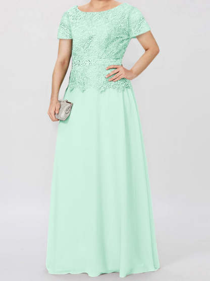 Short-Sleeve A-Line Princess Mother of the Bride Dress with Applique and Sequins