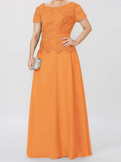 Short-Sleeve A-Line Princess Mother of the Bride Dress with Applique and Sequins