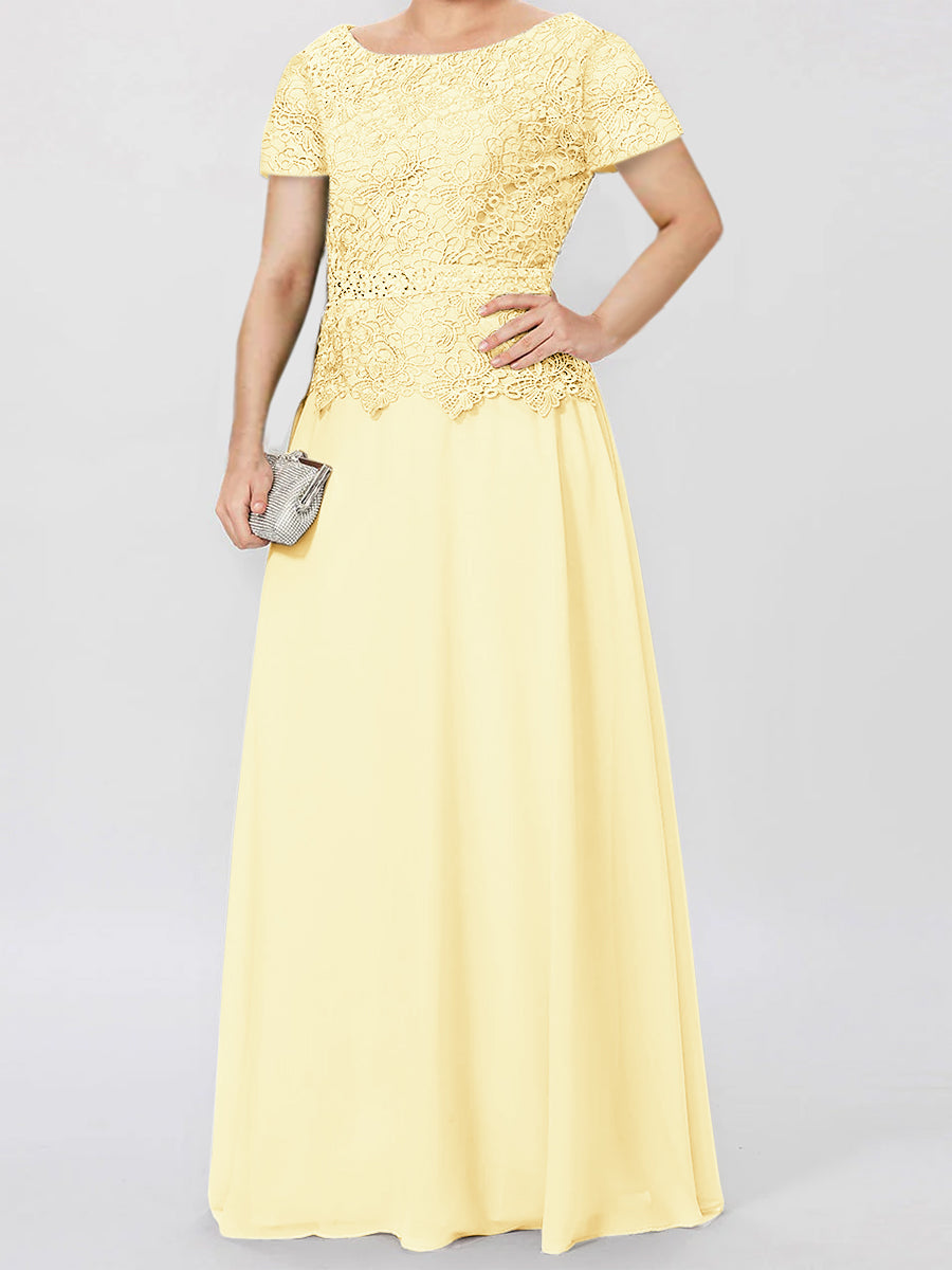 Short-Sleeve A-Line Princess Mother of the Bride Dress with Applique and Sequins