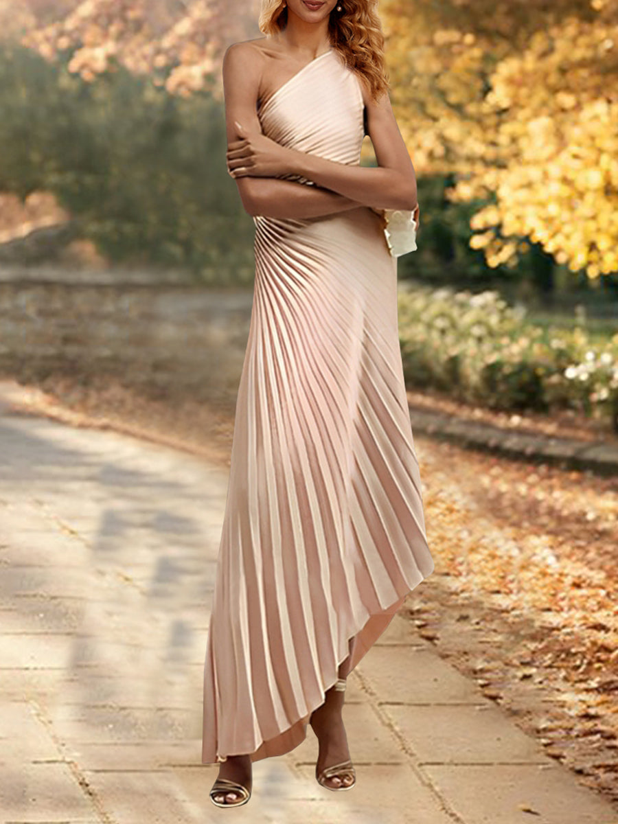 Asymmetrical One-Shoulder Floor-Length Sheath Mother of the Bride Dress-BMbridal