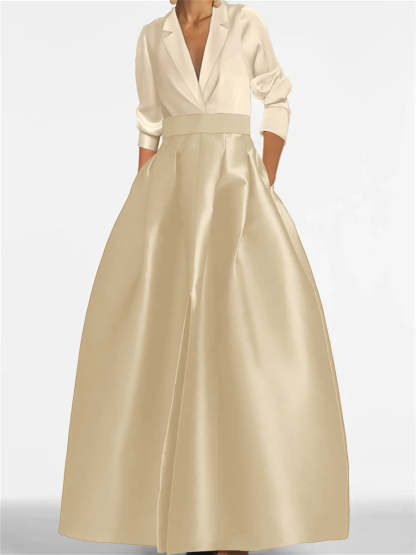 V-Neck A-Line Princess Gown with Long Sleeves and Pockets for the Mother of the Bride-BMbridal