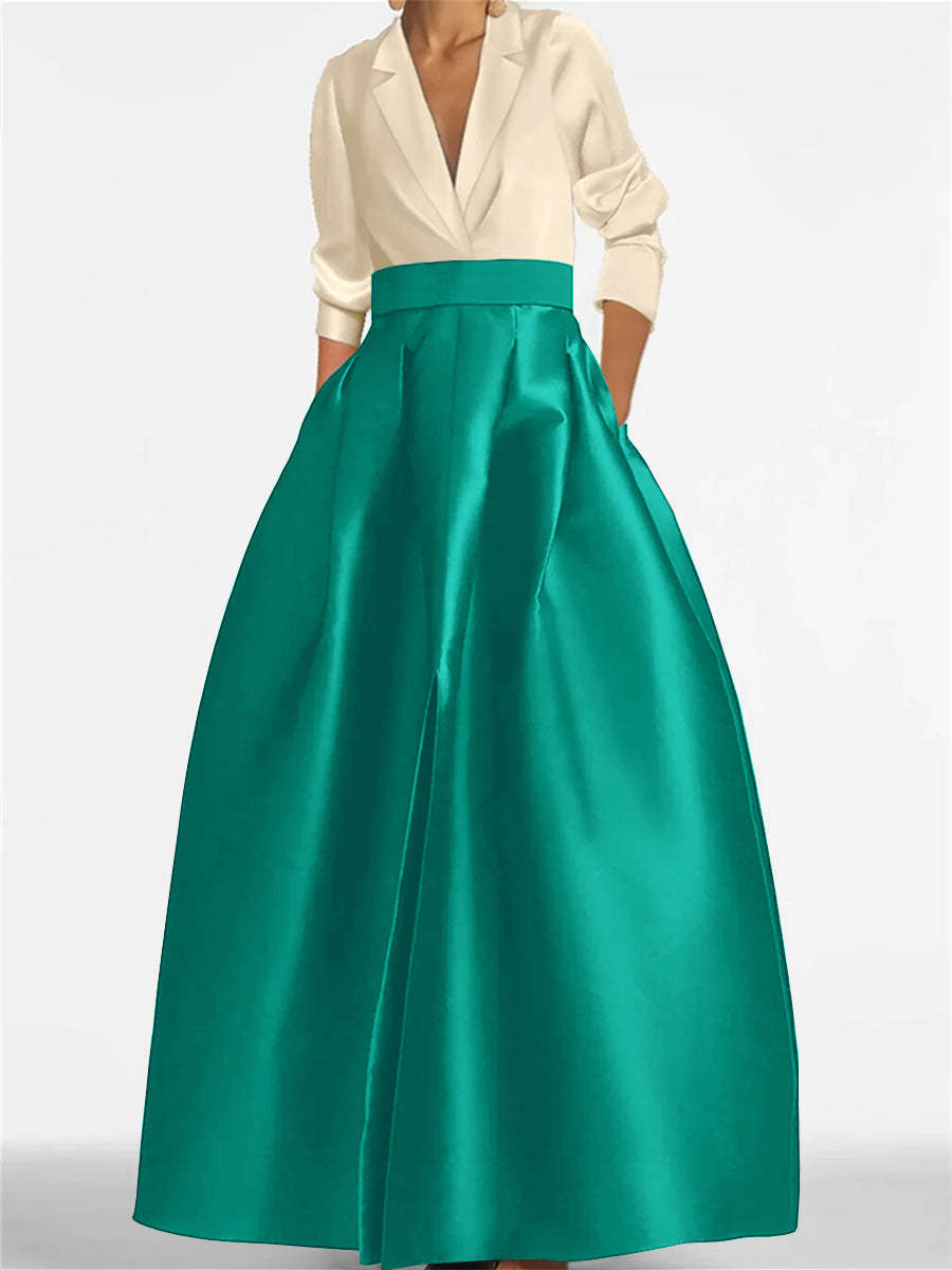 V-Neck A-Line Princess Gown with Long Sleeves and Pockets for the Mother of the Bride-BMbridal